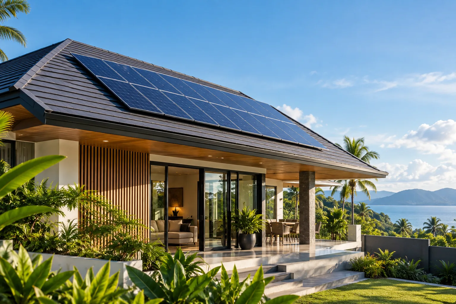 Illustrative solar panels on a residential roof